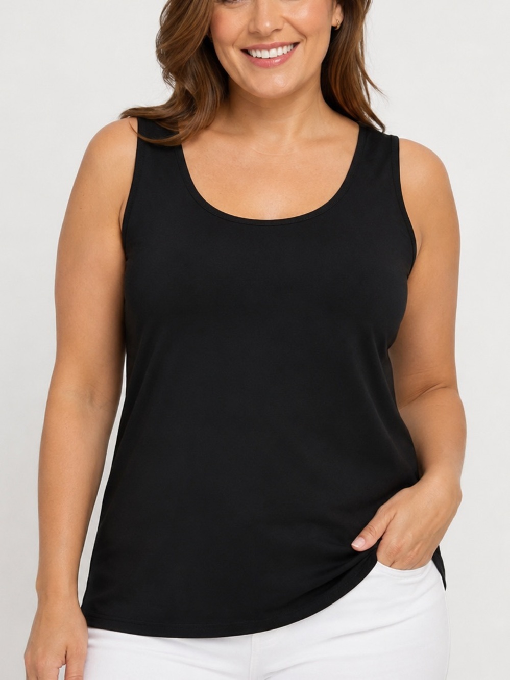 Chico's Black Stretch Tank Top Womens Size 3โ XL Sleeveless Scoop Neck Classic